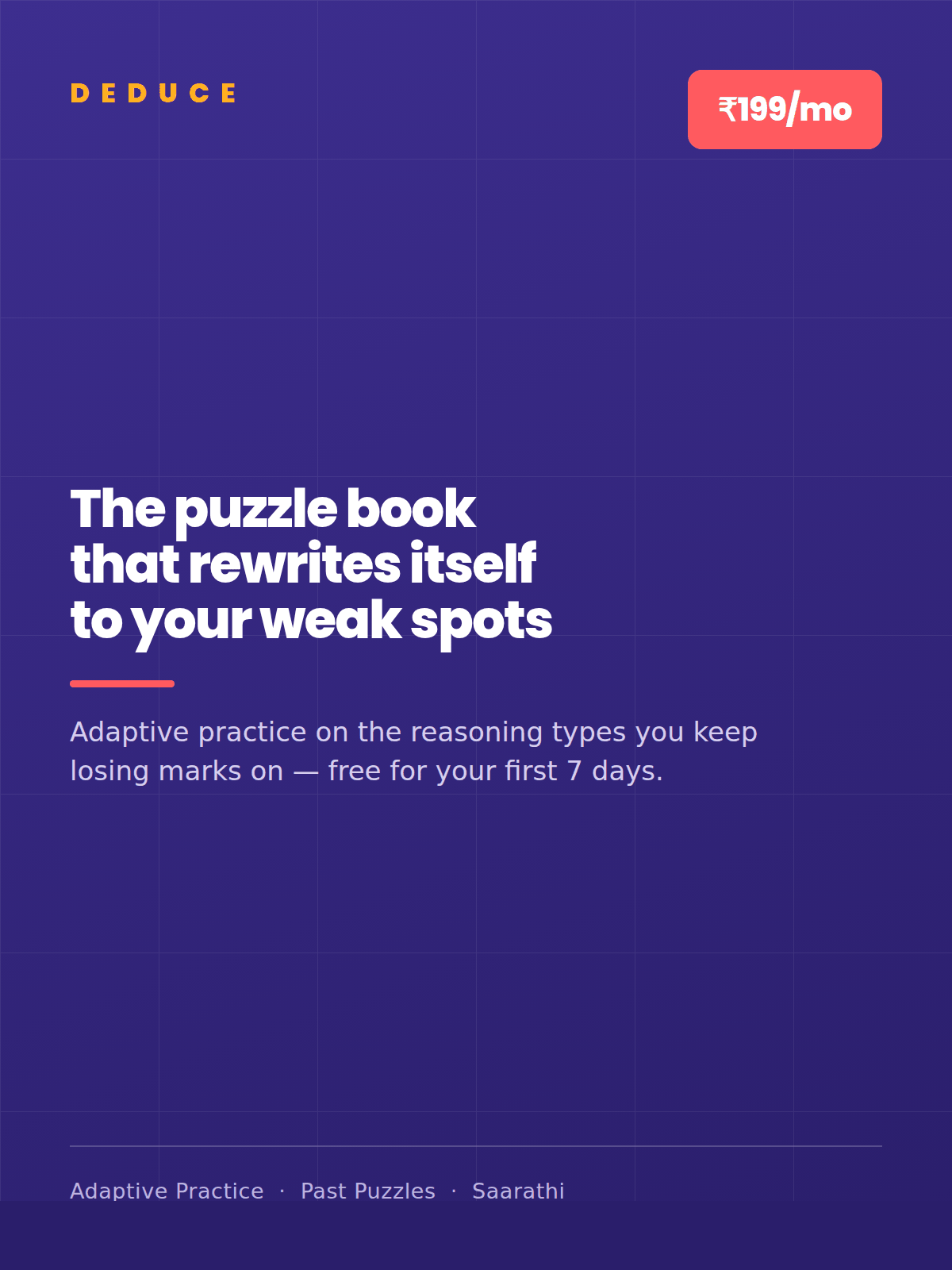 DeducePuzzles Pro — adaptive reasoning practice, ₹199 per month